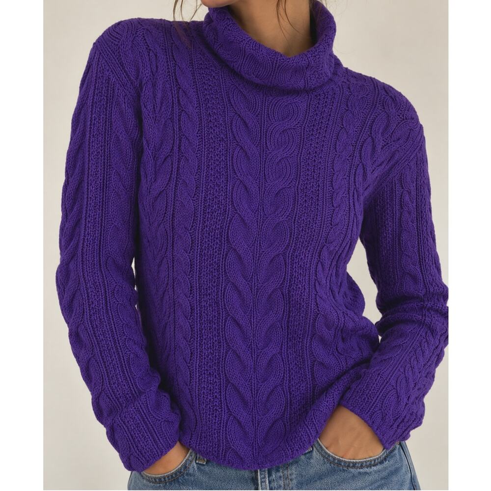 Lauren Ralph Lauren Royal Purple Cable Knit Turtleneck Sweater Medium Vintage